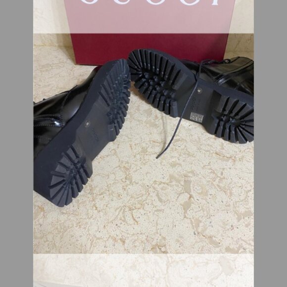 Gucci Thea Leather Web Combat Booties (Fit runs Small) Order Size Up (10B/40EU) - Picture 5 of 6